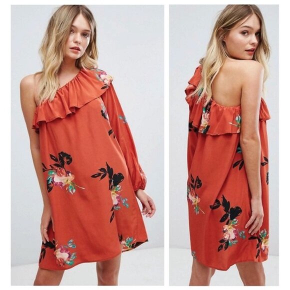 French Connection Dresses & Skirts - French Connection Delphine Dress One Shoulder Copper Coin Burnt Orange Sz 8 NWT